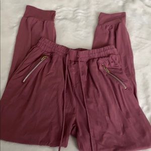 dark pink joggers w gold zippers